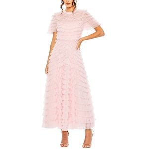 Mac Duggal High Neck Tiered Ruffle A Line Dress
